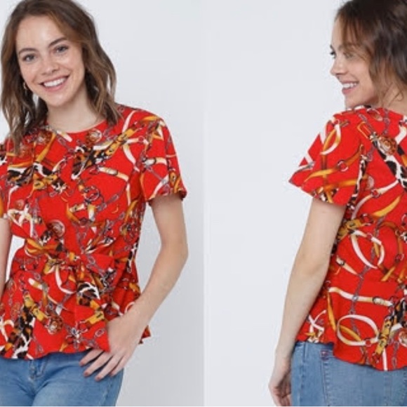 Red printed blouse. New blouse beautiful. - Picture 7 of 7